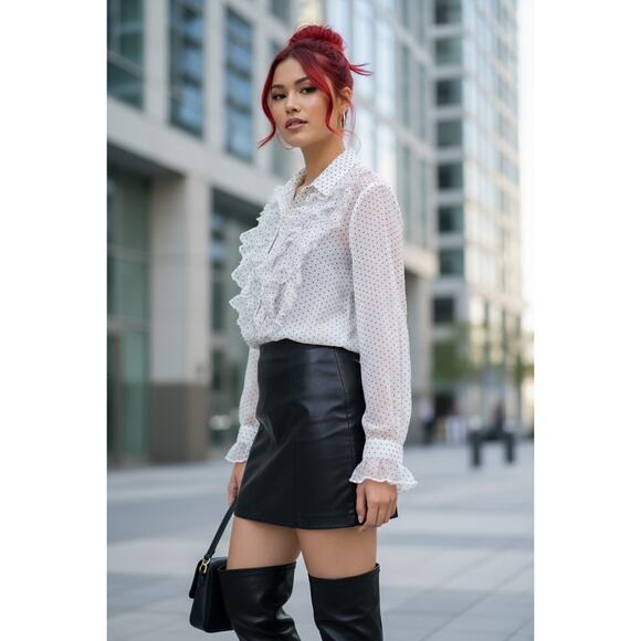 Free People Sheer Polka Dot Ruffle Blouse M – Flirty, Feminine & Effortless! - Picture 1 of 12